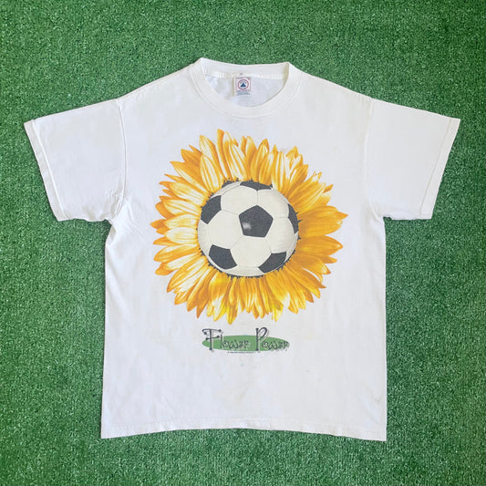 Vintage womens soccer 'Flower Power' tshirt - M