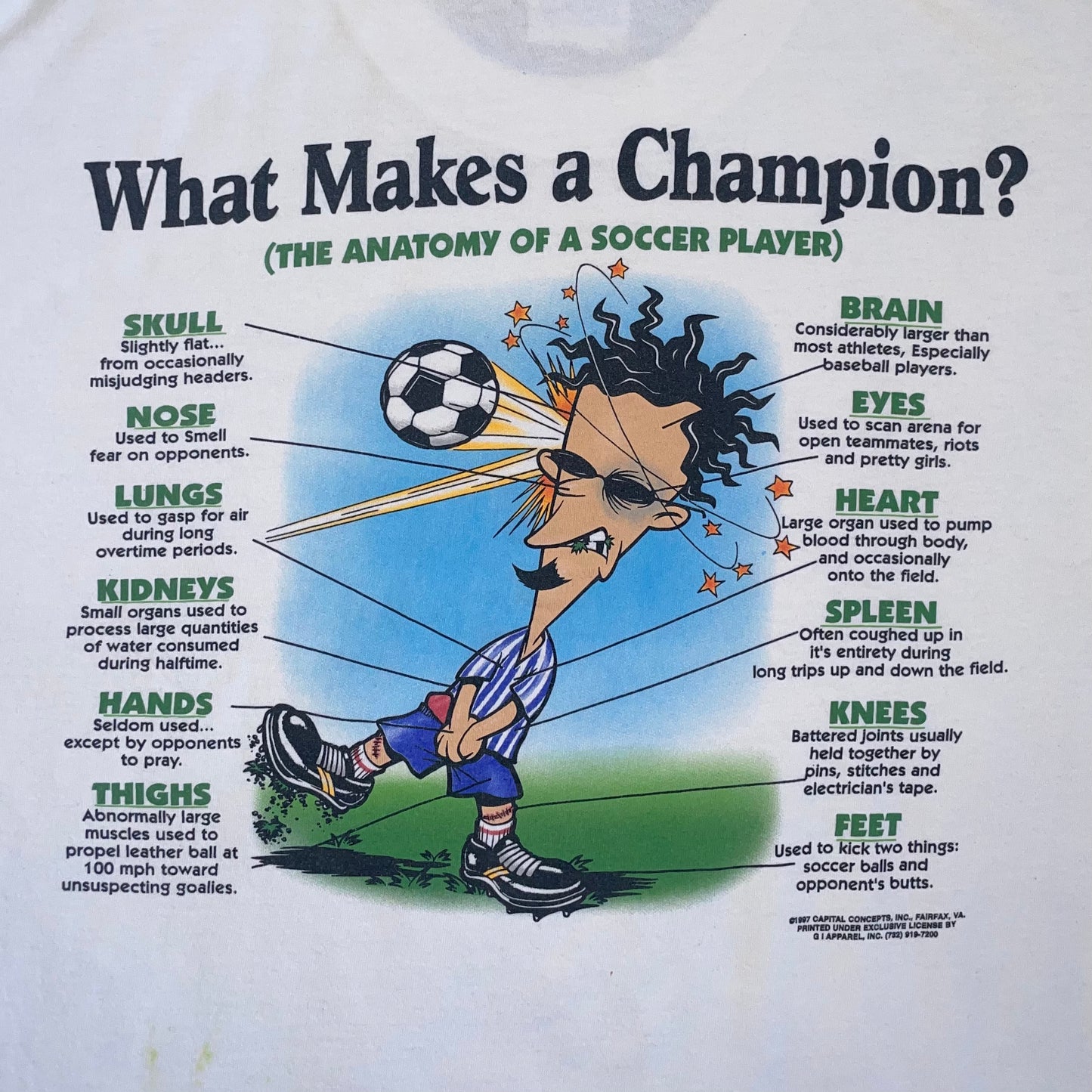 Vintage Gildan 'Anatomy of a soccer player' t-shirt - XL